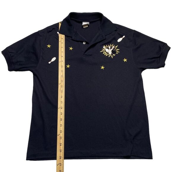 Vintage Bowling World Embroidered Polo Shirt Black Unisex Sz M - Picture 8 of 11
